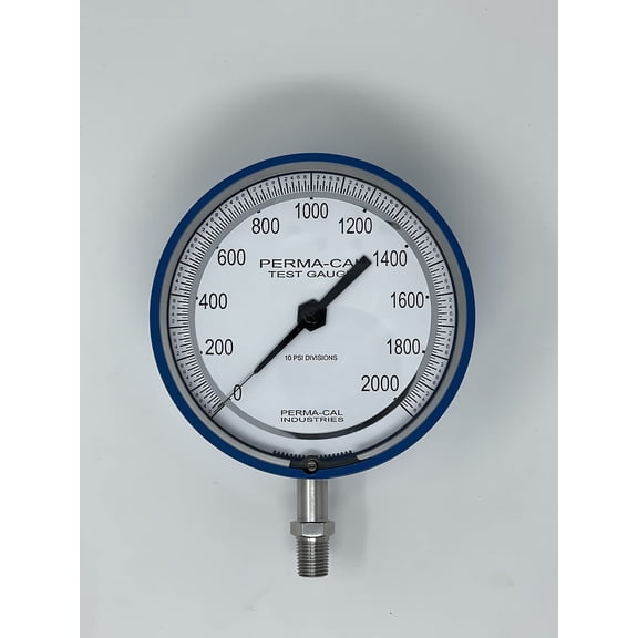 Pressure Gauge, Gearless, Test, 0-2000 psi, 4.5" Dial, Blue No Flange, 1/4 NPT Bottom Mount|PN 101NTM13B21