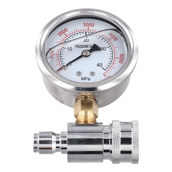 Pressure Gauge for High Pressure Cleaning Quick Insertion 38 Inch Design Stainless Steel and Copper Durability