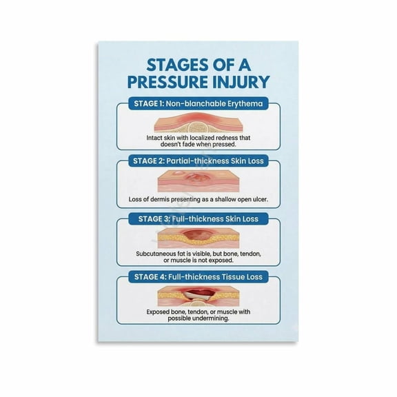 Pressure Injury Stages Poster Nursing Wound Care Wall Art (10) Canvas for Living Room Bedroom Decor