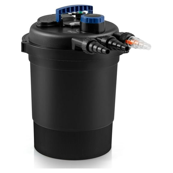 Pressure Pond Filter - Pressurized Biological Pond Filter w/13W UV-C Light, 4 Adapters, 2642 GPH for 1321 Gal Koi Ponds or 2642 Gal Ornamental Ponds, Fish Pond Filters for Outdoor Ponds Black