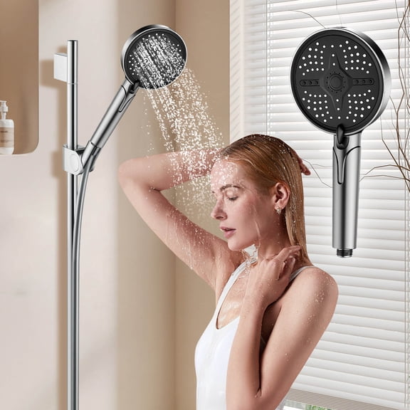 Pressure Power Shower Head with Built-In and Handheld Water Massage ABS Construction for Hard Water Spa like Experience Filtration And Spray Options a Refreshing Shower Experience, 13x27 cm, Grey