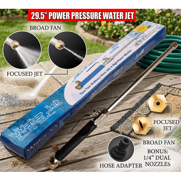 Pressure Power Washer Water Jet 29.5" with 2 Different Nozzles Hose Connecter Shut Off ValvePressure Water Jet
