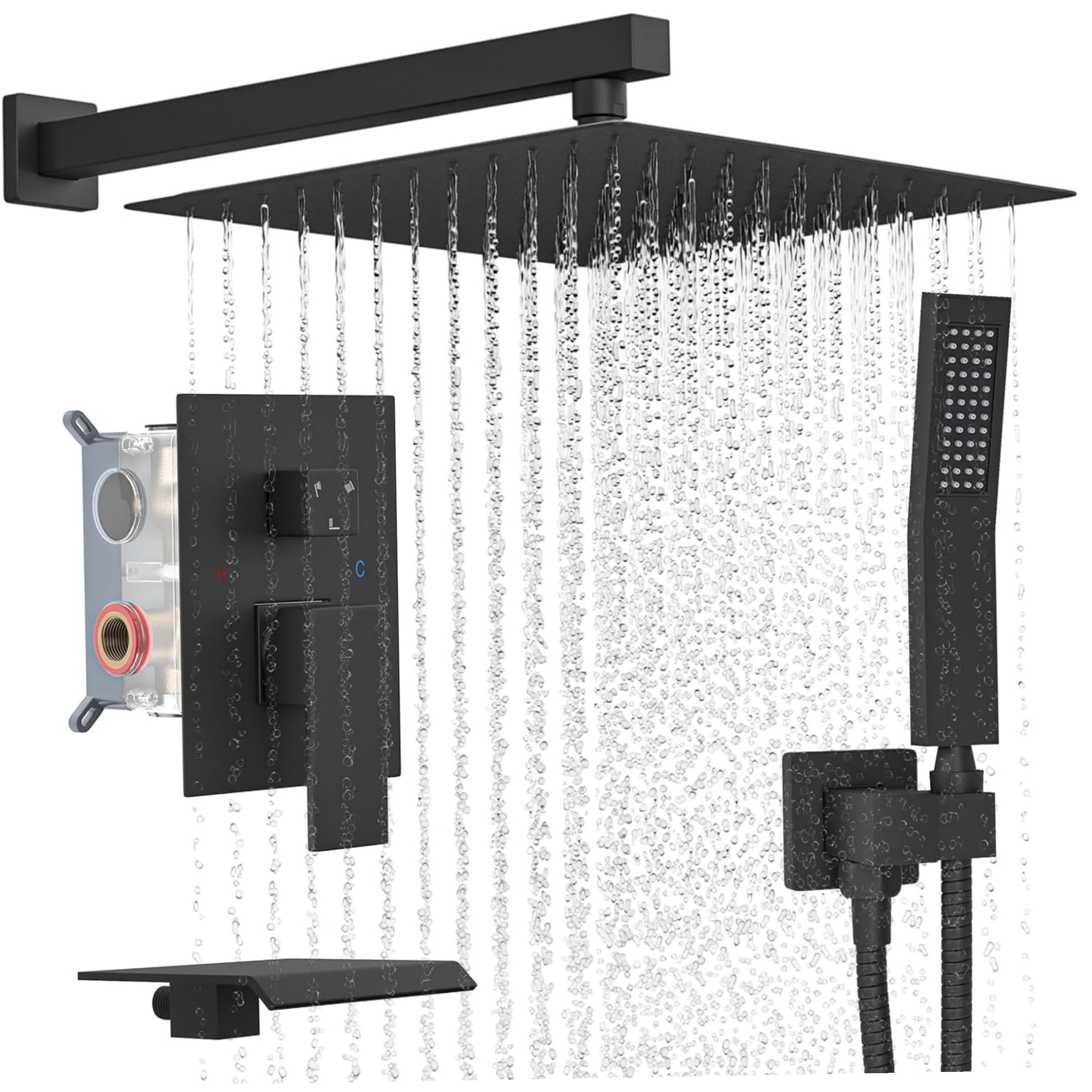 Pressure Shower System with Tub Spout, Handheld Spray Combo & Rainfall