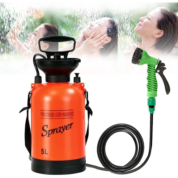 Pressure Sprayer with Removable Hose and Shower Head, for Camping Outdoor Traveling Hiking and Pet Bath