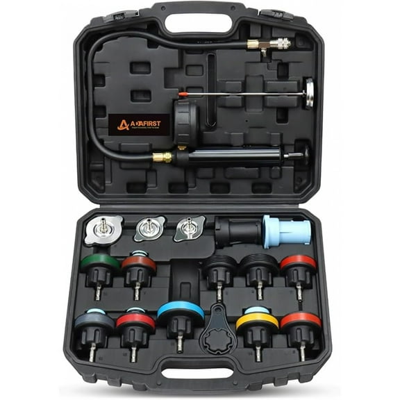 Pressure Tester Kit, 18PCS Automotive Water Tank Manual Pump Pressure Test Tool and Adapters Work on Cooling System Leak Down Detection for Cars Motorcycles Trucks Airlifts, Black case