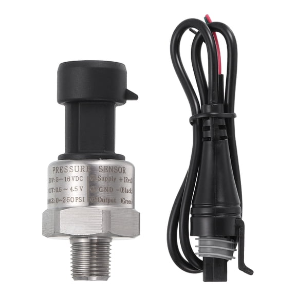 Pressure Transducer Sender Sensor with Connector, 1/8" NPT 260 PSI Stainless Steel Pressure Transmitter for Oil Fuel Water Air