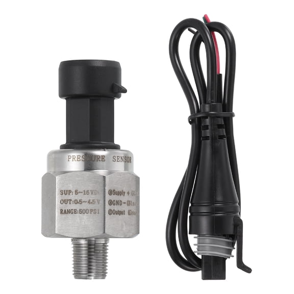 Pressure Transducer Sender Sensor with Connector, 1/8" NPT 500 PSI Stainless Steel Pressure Transmitter for Oil Fuel Water Air