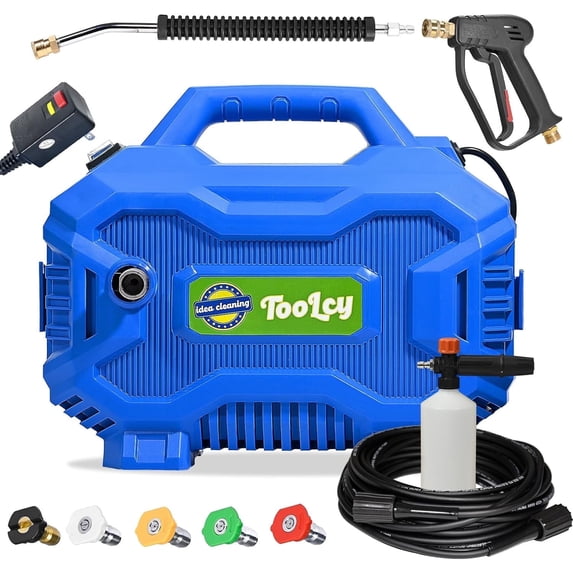 Pressure Washer 2030 PSI Max, Power Washer Electric Powered, 50FT Pressure Hose, Short Gun & Extension Wand, Foam Cannon, 5 Nozzles, Cars Patios Washer