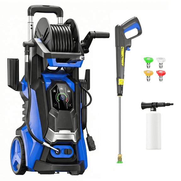 Pressure Washer 4500PSI 3.0 GPM Power Washer with Adj-15-Level Touch Screen, 20FT Hose Reel, Power Washer Powerd for Car, Home, Driveway, Yard, Outdoor, Gutter, Pool, Brick Cleaning
