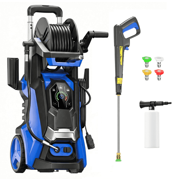 Pressure Washer 4500PSI 3.0 GPM Power Washer with Adj-15-Level Touch Screen, 20FT Hose Reel, Power Washer Powerd for Car, Home, Driveway, Yard, Outdoor, Gutter, Pool, Brick Cleaning