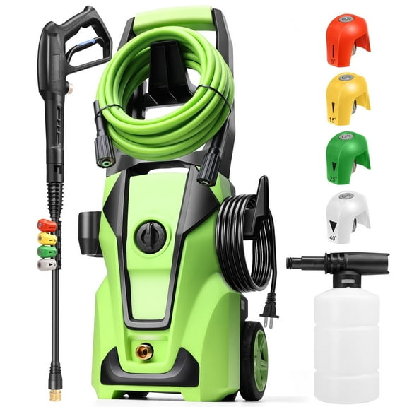Huanherad Pressure Washer 5000PSI Max 4.0GPM with 33FT Flexible Extension Hose, 4 Nozzles, Foam Cannon, Power Washer Powered for Cars, Patios, Driveways, Green