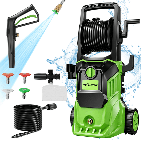 Lnow Electric Pressure Washer, 3800PSI Max 2.6 GPM with 5 Nozzles, Portable High Pressure Cleaning Machine Washer with 26ft Cord for Cars, Driveways, Fences, Patios - Green