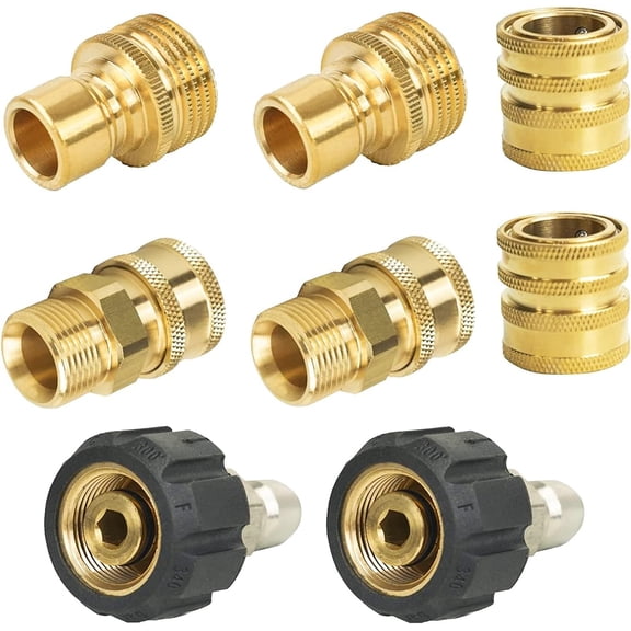 Pressure Washer Adapter Set Quick Disconnect Kit M22 Swivel 3/8 3/4 Inch Brass 8 Pack