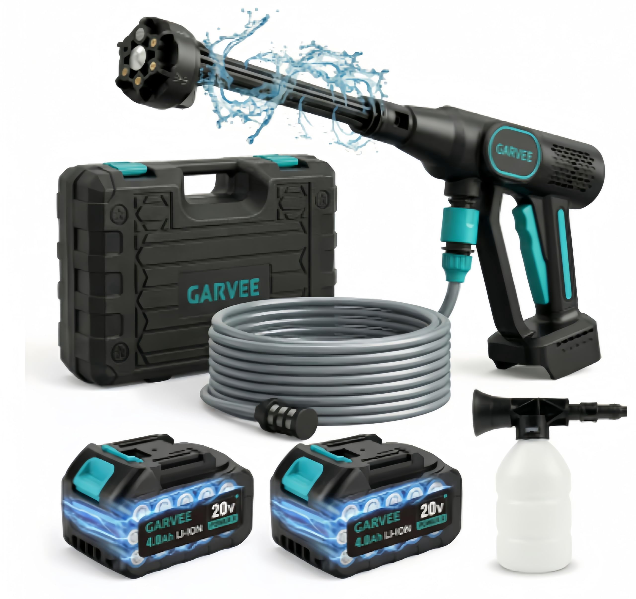 Pressure Washer Battery Powered - Cordless with 6-in-1 Nozzle, 26FT High-Elastic Hose, 4.0Ah Battery & Charger; Portable Handheld Cleaner for Home, Car, Garden