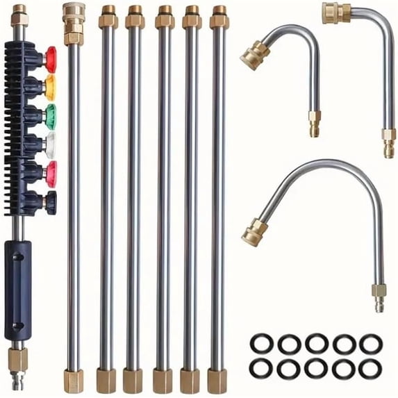 Pressure Washer Extension Wand, 10 Pack Power Washer Extension Wand with 6 Nozzle Tips, 30°,90°,120° Curved Rod, 1/4" Quick Connect, Replacement Power washer Lance, 4000 PSI
