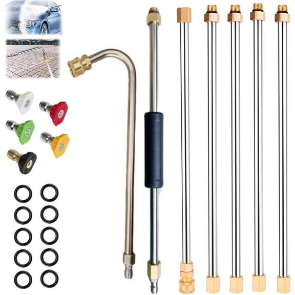 Pressure Washer Extension Wand for Gutter Cleaning, 120 Inch Telescoping Wand with 6 Spray Nozzle Tips, 3 Curved Rod Attachments, 1/4 Quick Connect, 4000 PSI7Pcs