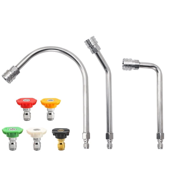 Pressure Washer Extension Wand Set, Stainless Steel Curved Power Washer Wand with 30°, 90° and 120° Angled Lances, 5 Spray Nozzle Tips, 1/4" Quick Connect, 4000 PSI