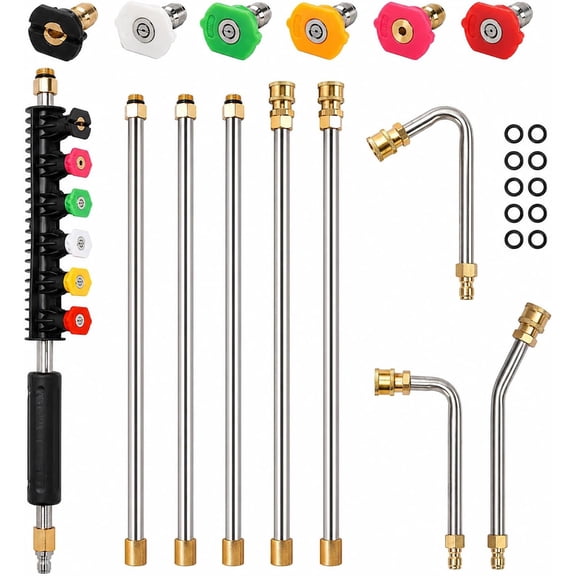 Pressure Washer Extension Wand Upgrade, 9 Pack Power Washer Lance with 6 Nozzle Tips, 30°,90°,120° Curved Rod, 1/4" Quick Connect, 4000 PSI