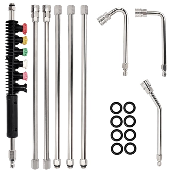 Pressure Washer Extension Wand Upgrade, 9 Pack Power Washer Lance with 6 Nozzle Tips, 30°,90°,120° Curved Rod, 1/4" Quick Connect, 4000 PSI