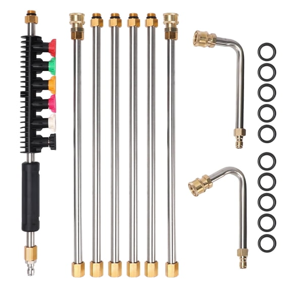 Pressure Washer Extension Wand Upgrade, 9-Pack Power Washer Lance with 6 Spray Nozzle Tips, 30° & 90° Curved Rods, 1/4" Quick Connect, 4000 PSI