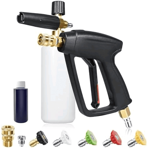 Pressure Washer Gun with Foam Cannon, 4000 PSI Car Washer Foam Blaster with 1/4" Quick , 5 Power Washer Nozzle Tips and 4OZ Soap, 1 Liter, Pressure Washer Gun Swivel 3/8" &M22 Inlet$$Tools