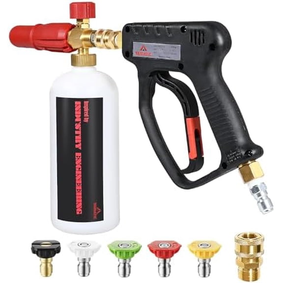 Pressure Washer Gun with Foam Cannon for Car Wash, 5000PSI Power Washer Short Gun with 3/8"Swivel Quick Connect&M22 Adapter Replacement for Craftsman,Ryobi,Greenworks,Simpson,Troy Bilt,Active$$Tools