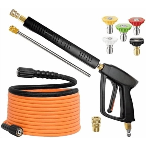 Pressure Washer Gun and Hose Kit, 25 FT Upgraded Durable Power Washer Hose and Wand, 3/8" Swivel Quick Connector & M22-14mm Fitting Replacement for Ryobi, Simpson, Craftsman$$Tools