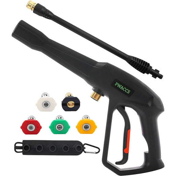 Pressure Washer Gun Replacement with Extension Wand Kit  Power Washing Trigger Handle with 5 Spray Nozzles  Pressure Washer Parts Compatible with Ryobi, Green Works & Karcher  2000 PSI MAX