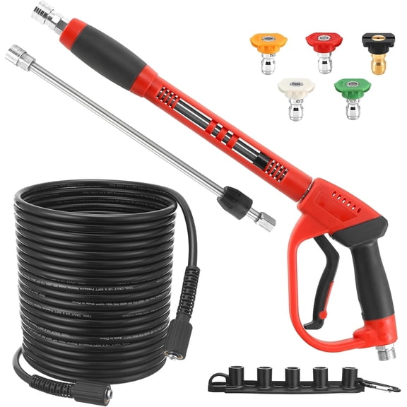 Pressure Washer Gun and Hose Kit, 50FT High Pressure Power Washer Hose with Spray Gun, Wand Extension, 5 Nozzle Tips, M22-14mm Fittings, 3600 PSI