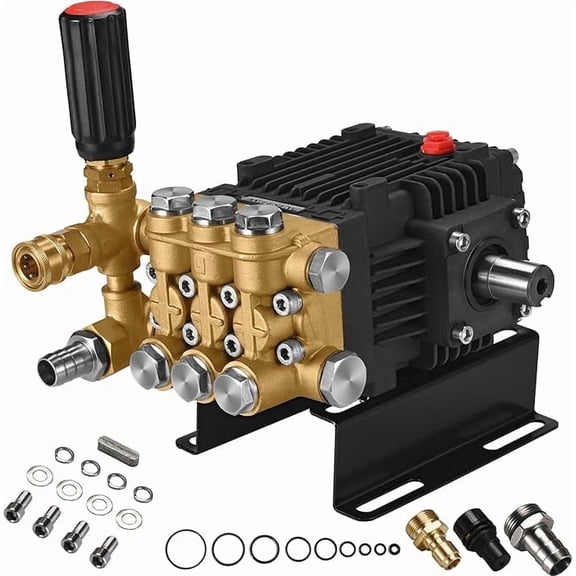 ANJIESENG Pressure Washer Pump  4000 PSI, 4.0 GPM, 24mm Solid Shaft. Horizontal triplex plunger pump, commercial grade. Fits Generac 6923/6925, Simpson MegaShot, Karcher G Series.