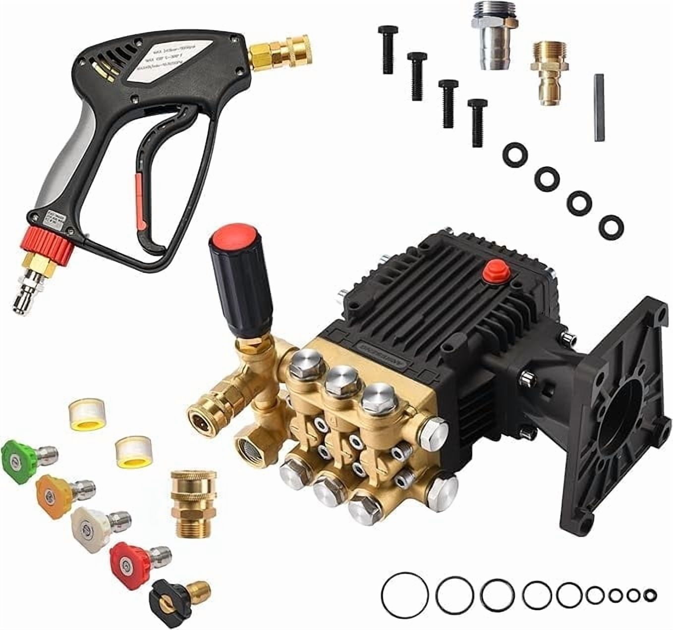 ANJIESENG Pressure Washer Pump 25.4  4400PSI 4.8GPM Water Pressure Pump for Gas Pressure Washer – 15L/min 0-300bar 1 Inch Shaft Horizontal Triplex PlungerShort Pressure Washer Gun with 360