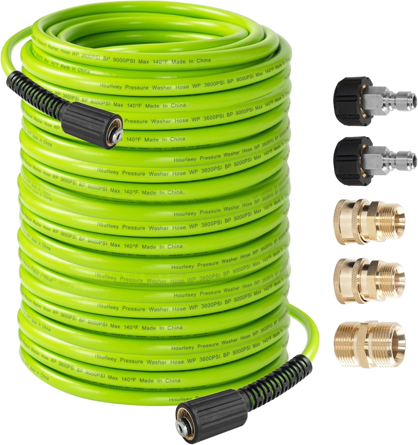 Pressure Washer Hose 100 FT, 3600 PSI Flexible Kink Resistant Power Washer Hose Replacement, Pressure Hose Extension with 1/4" Quick Connect, Green