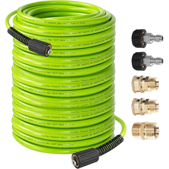 Pressure Washer Hose 100 FT, 3600 PSI Flexible Kink Resistant Power Washer Hose Replacement, Pressure Hose Extension with 1/4" Quick Connect, Green