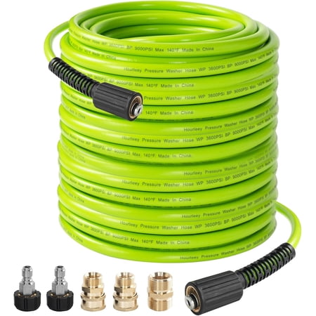 Pressure Washer Hose 50 FT, 3600 PSI Flexible Kink Resistant Power Washer Hose Replacement, Pressure Hose Extension with 1/4" Quick Connect, Green