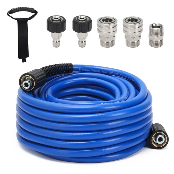 Pressure Washer Hose 50FT, 1/4" Super Flexible Power Washer Hose, 3600 PSI Kink Resistant M22-14mm Replacement with 3/8" Quick Connect Adapter, Compatible with Standard Pressure Washers
