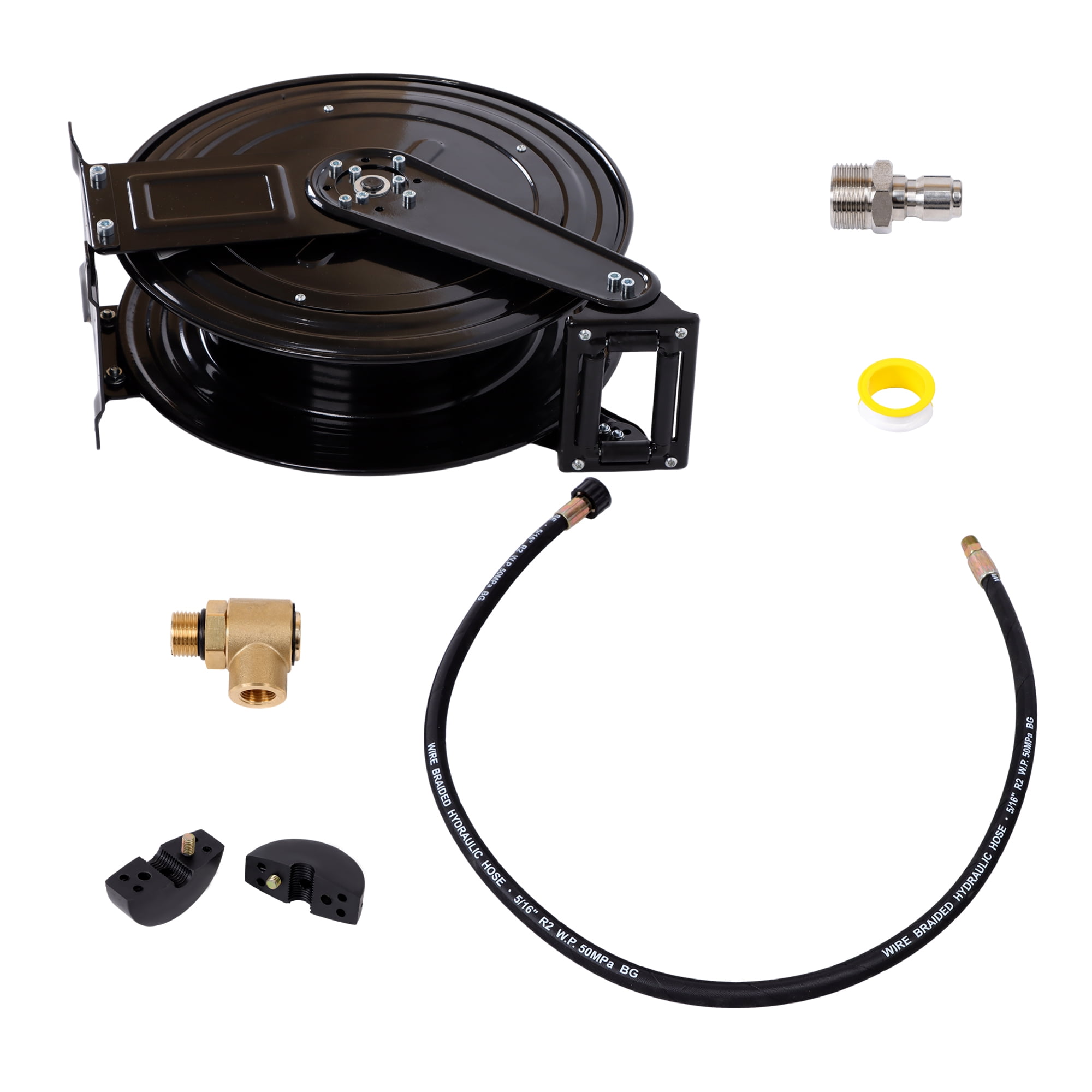 Pressure Washer Hose Reel 50ft with Swivel Arm, 3/8" NPT Outlet Pipe, 4000 PSI
