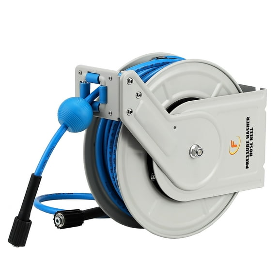 Pressure Washer Hose Reel with Hose, 1/4" 60ft Retractable Power Washer Hose Reel, Heavy Duty Hose Reel Auto Rewind, Wall Mounted, 3600 PSI