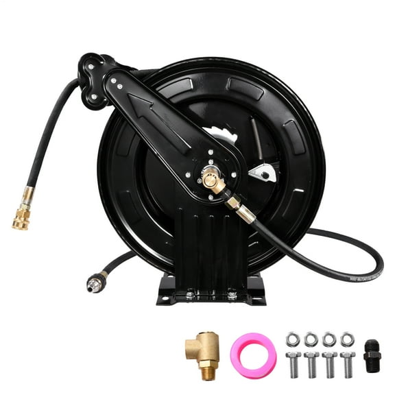 Pressure Washer Hose Reels Steel Heavy Duty Garden Hose Reel 4000 PSI with Auto Rewind Double Arm for Cleaning Automobiles Lawn Care justifiable