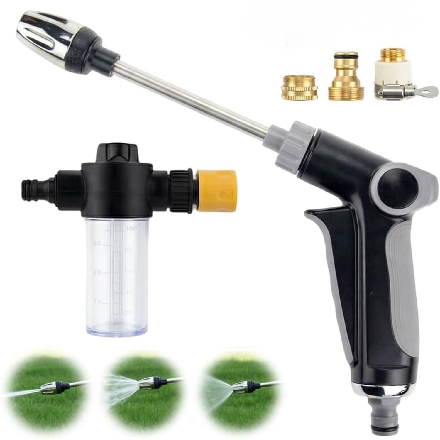 Pressure Washer Nozzle, 3 Spray Modes High Pressure Garden Hose Jet With Foam Pot & Connectors, For Car Washing Patio Yard Outdoor Cleaning,A