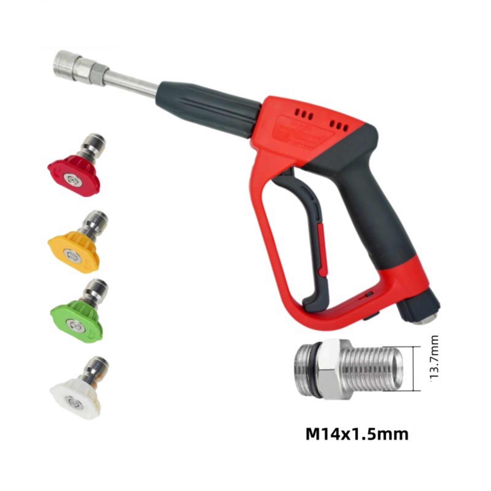 Pressure Washer Nozzle, High Pressure Garden Hose Spray Gun with 4 Precision Tips, Adjustable Water Sprayer for Car Wash, Deck Cleaning and Gardening, 13.7mm