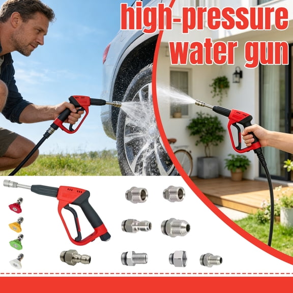 Pressure Washer Nozzle, High Pressure Garden Hose Spray Gun with 4 Precision Tips, Adjustable Water Sprayer for Car Wash, Deck Cleaning and Gardening, 13.8mm