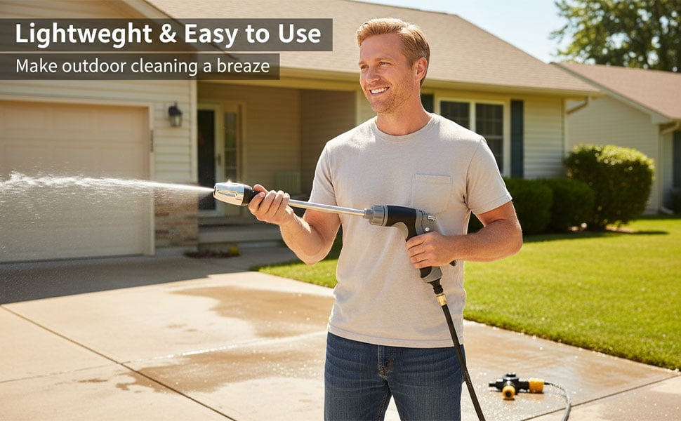Pressure Washer More Powerful Than Hoses, High Pressure Water Gun, Portable Outdoor Cleaning Tool with Spray Wand Nozzles, Stainless Steel, Easy Installation
