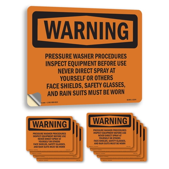 Pressure Washer Procedures Inspect Equipment OSHA WARNING Vinyl Decal Label 24 Inch x 18 Inch - 10 Pack