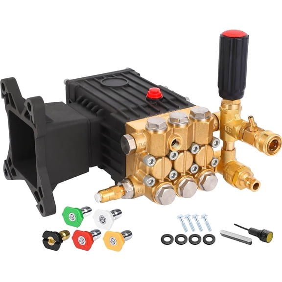 Pressure Washer Pump, 1" Shaft Horizontal Gas Power Washer Pump Replacement, Parts Washer Pump with Pressure Adjustment Unloader, 5 Nozzle Tips, 4000 Psi, 4.4 GPM