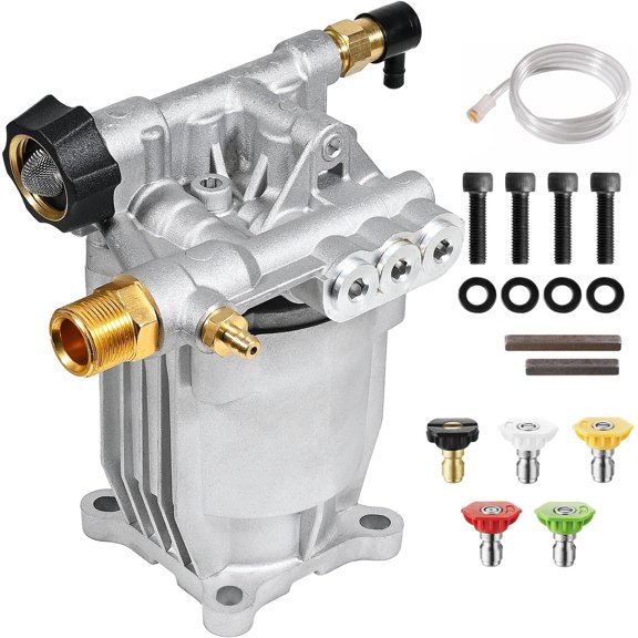 Pressure Washer Pump 3/4" Shaft Horizontal Power Washer Pump Max 3200 PSI 2.5 GPM Replacement Pump with 5 Nozzles Compatible with Simpson 90028, 90029, MSH3125, 520006, Honda GC190 GC160