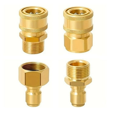 Pressure Washer Quick Connect Kit, 4 PCS M22 15mm to 3/8 Inch Hose Quick Connect Fitting Coupler, Brass Pressure Washer Adapters for Power Washer Gun, Hose, Pump