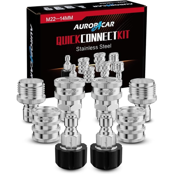 Pressure Washer Quick Connect Kit, Stainless Steel Pressure Washer Adapter Set, M22-14mm Swivel to 3/8" Quick Connect Fittings, 3/4 Inch Hose Fittings, 8 Pack