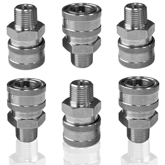 Pressure Washer Stainless Steel ⅜” Quick Connect Male NPT Fittings Set of 6