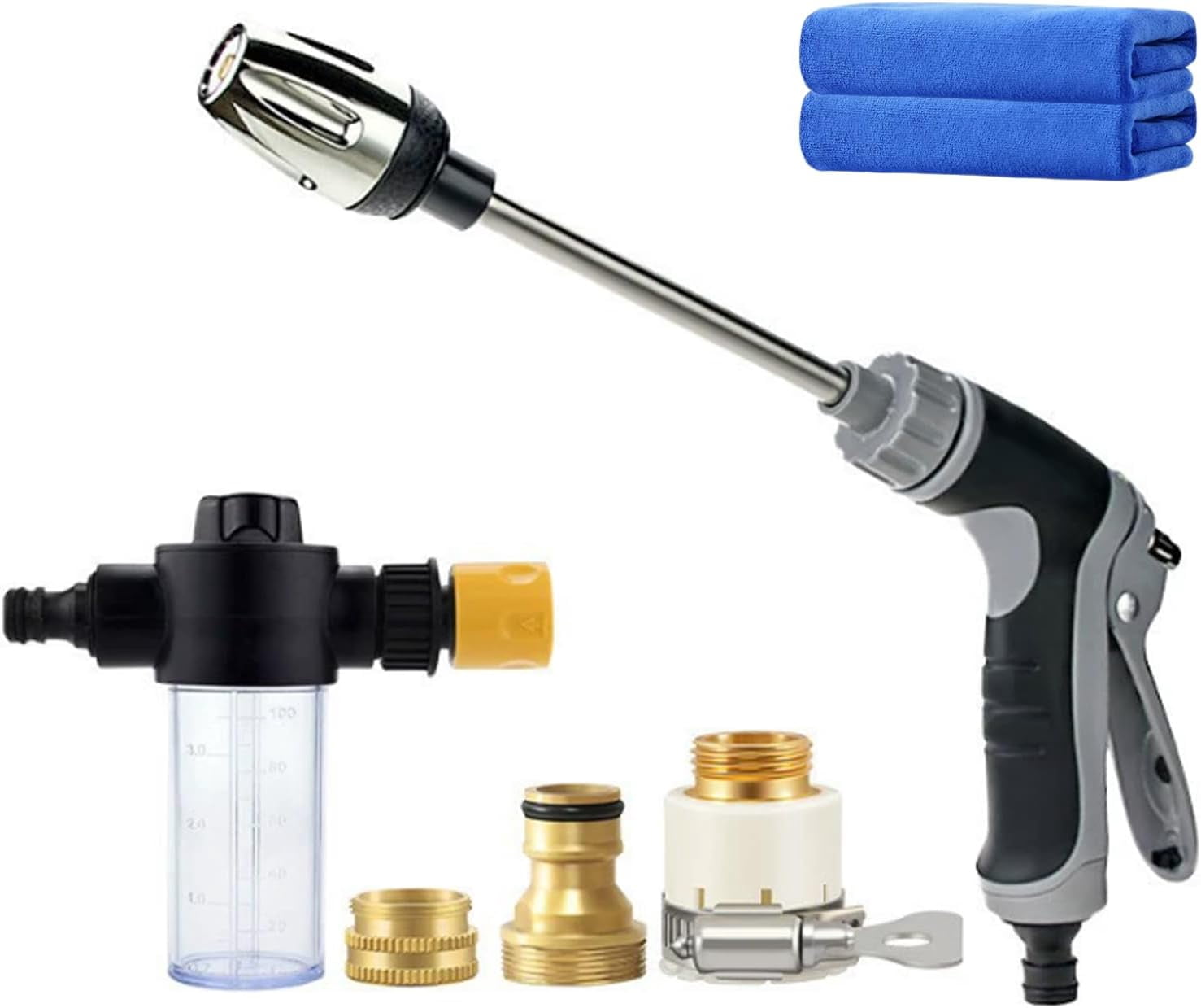 Pressure Washer Surface Cleaner, Spray Nozzle, Three Spray Modes with Foam Pot, Cordless Portable High Pressure Water with 360° Rotating Gun for Car, Floor, Wall Cleaning, Easy to Install(Set A)