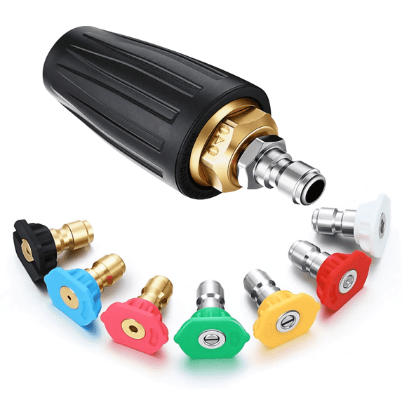 Pressure Washer Tips, Rotating Turbine Nozzle 4000 PSI Pressure Washer Attachment, 4.0 GPM Turbine Nozzle, with 7-Piece Spray Tip